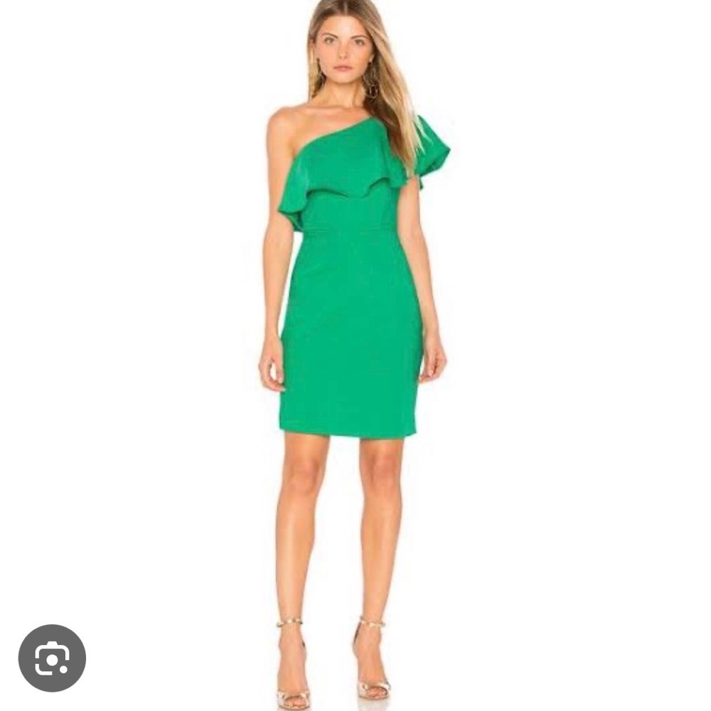 BB Dakota Emerald One-Shoulder Ruffle Sheath Dress